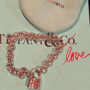 Authentic Tiffany & Co. Sterling Silver Link Bracelet & Working Lock Charm